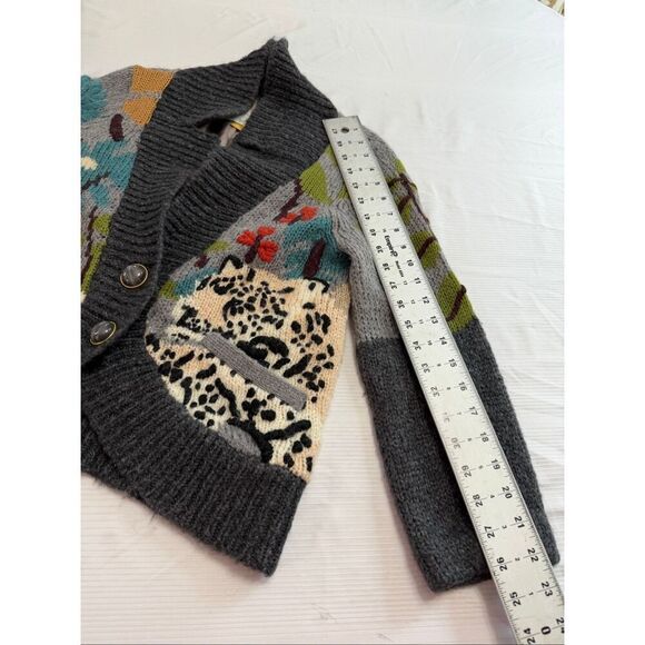 Leifsdottir Anthropologie Embroidered Monkey Jungle Sweater Cardigan Size Medium - Picture 6 of 13